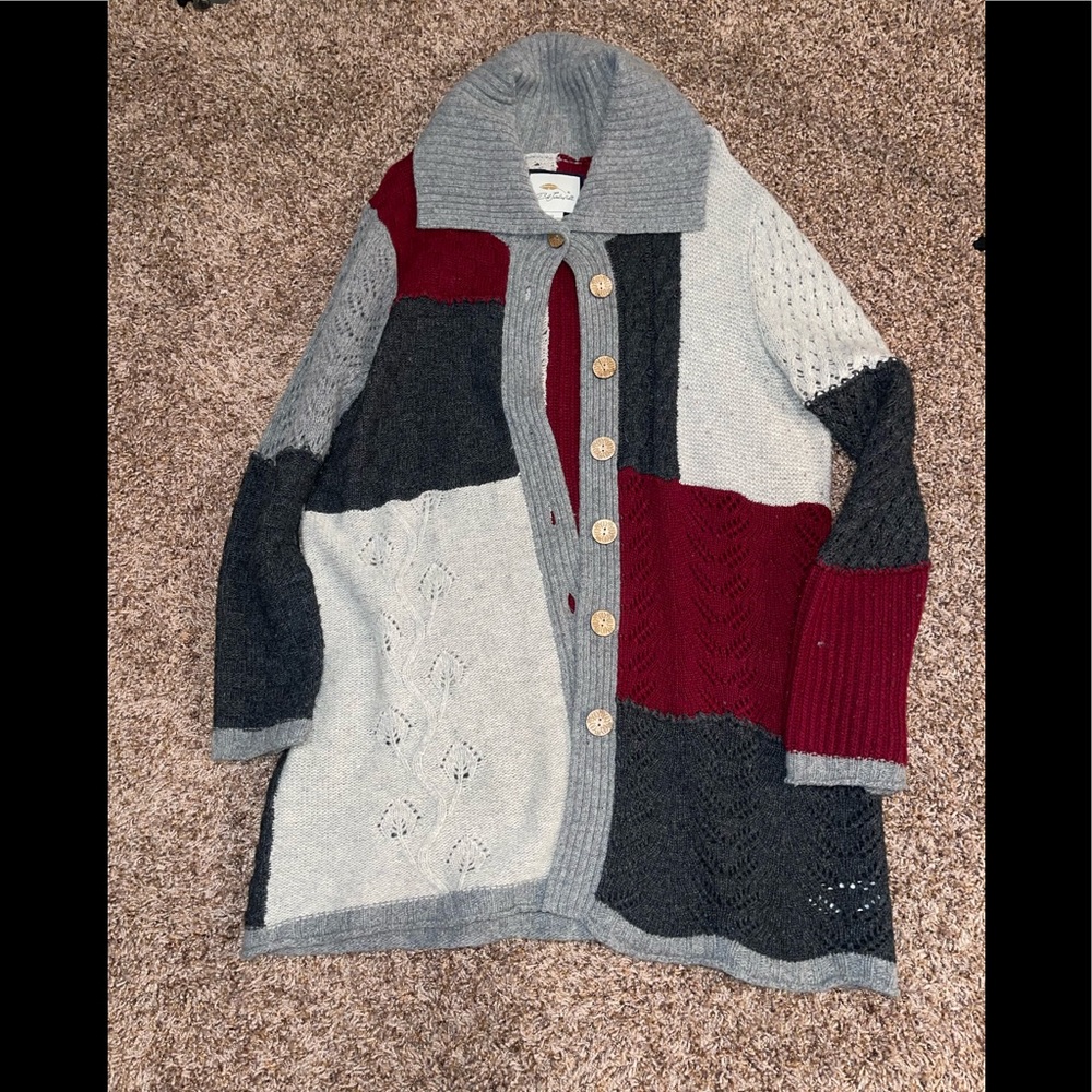 Bob Timberlake ladies cardigan sweater patchwork colors super cute large buttons